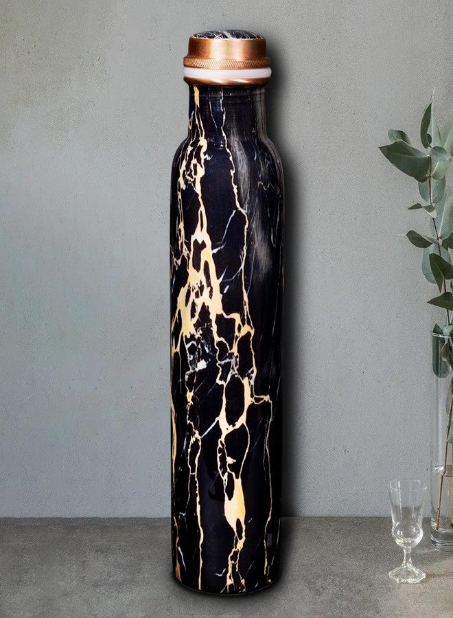 Allo Pure Copper Water Bottle 1 Litre Copper Bottle | Alkaline and Anti Oxidant | 100% Leak Proof, Office, Gym Bottle, Modern Tamba Bottle for Adults, Best Gift for Diwali (Black Natural Marble) - Image 1